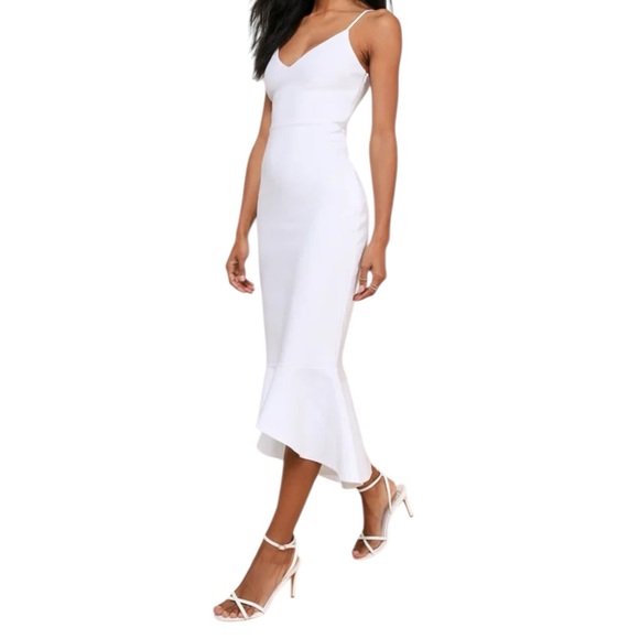 Lulus Stun Like Me White Bodycon Trumpet Hem Midi Dress M - Picture 4 of 12